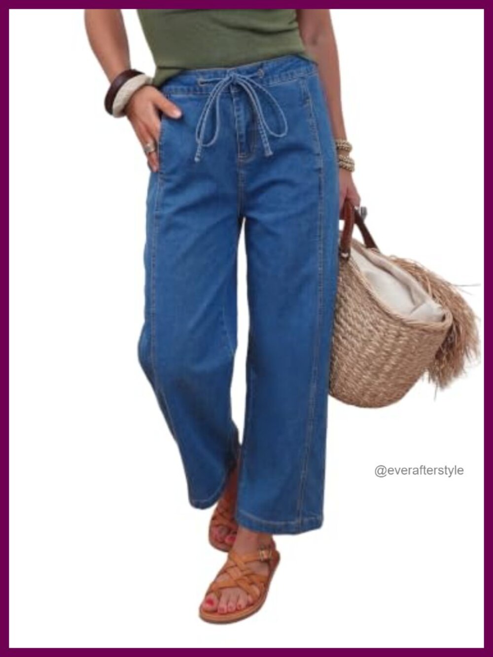 Sidefeel Women's High Rise Drawstring Barrel Wide Leg Jeans